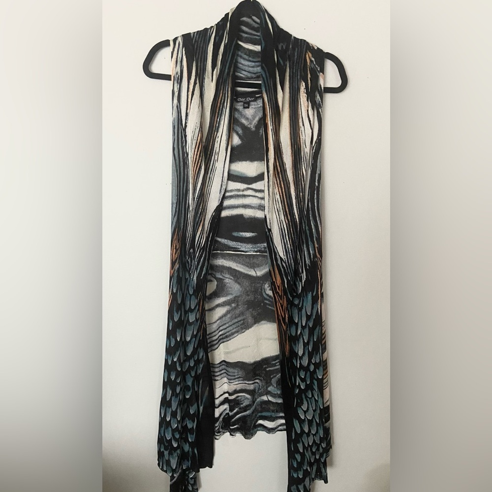 Dor Dor Couture Sleeveless Cardigan Multicolor Print Size 3X